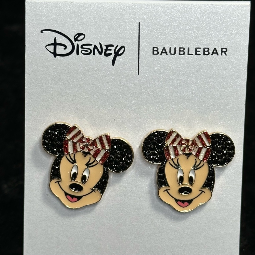BaubleBar Minnie Mouse Candy Cane Bow Studded Ears Earrings